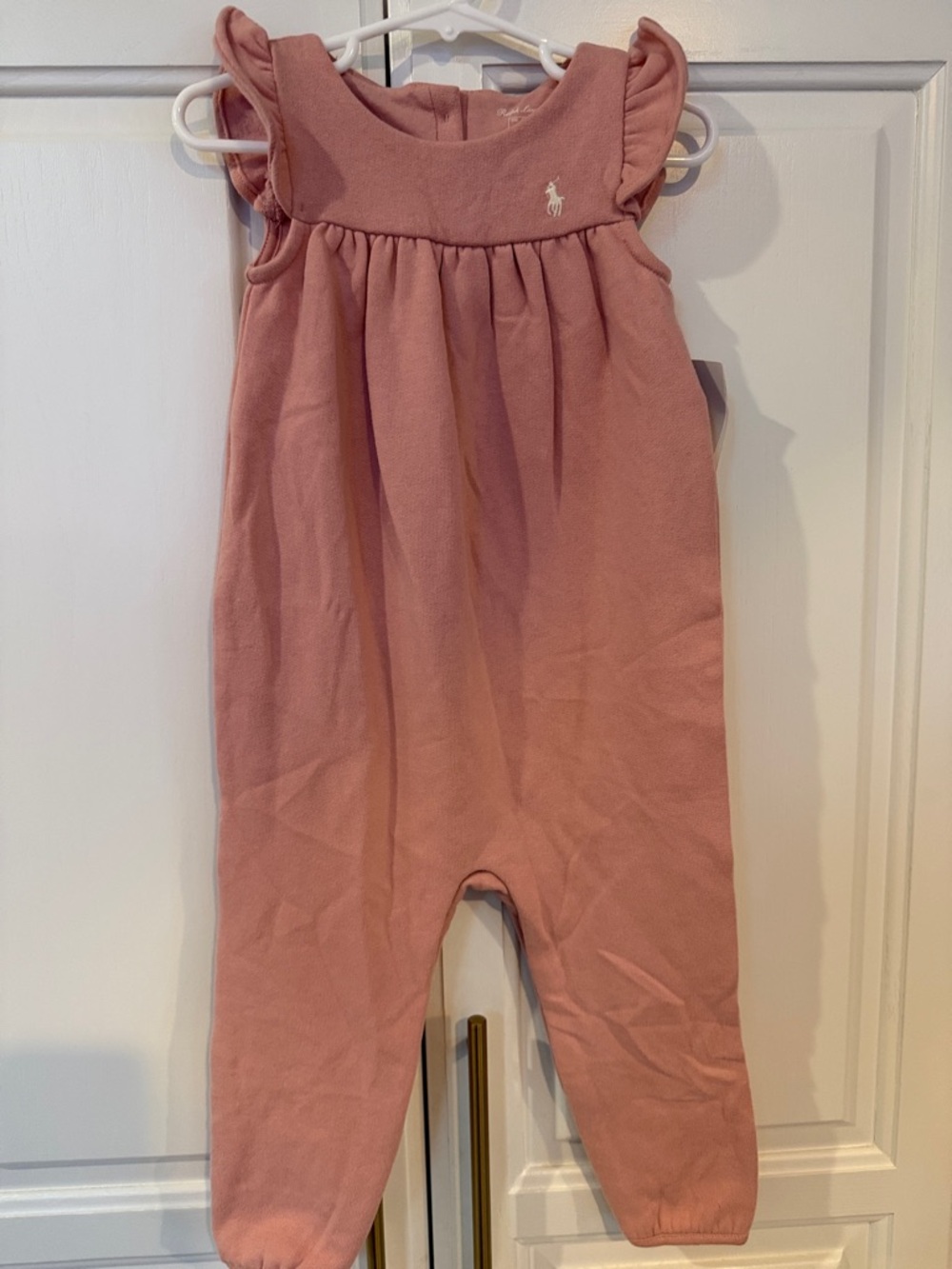 Ralph Lauren Dusty Rose Ruffle Shoulder Cotton Romper
